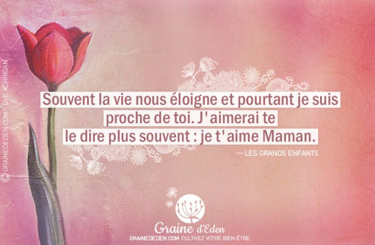 Souvent la vie nous éloigne et pourtant je suis proche de toi. J'aimerai te le dire plus souvent : je t'aime Maman