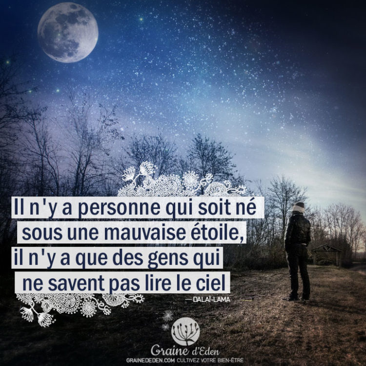 Citation Graine d'Eden : Il n'y a personne qui soit né sous une mauvaise étoile, il n'y a que des gens qui ne savent pas lire le ciel. - LE DALAÏ-LAMA