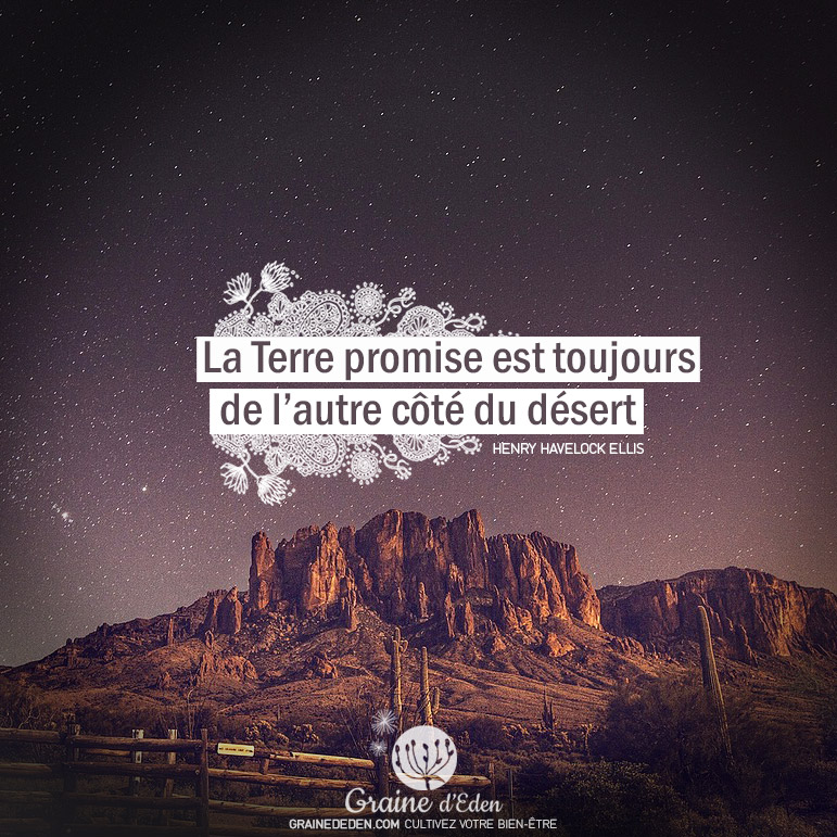 La Terre promise est toujours de l'autre côté du désert. HENRY HAVELOCK ELLIS citation. Graine d'Eden citation.