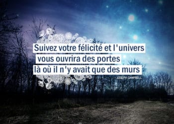 Suivez votre félicité et l'univers vous ouvrira des portes là où il n'y avait que des murs. JOSEPH CAMPBELL - Graine d'Eden Citation