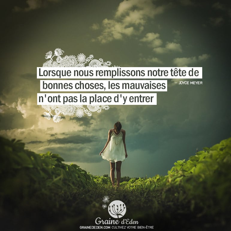 Lorsque nous remplissons notre tête de bonnes choses, les mauvaises n'ont pas la place d'y entrer. JOYCE MEYER - Graine d'Eden citation