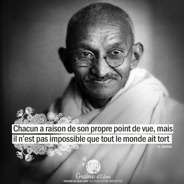 Chacun a raison de son propre point de vue, mais il n'est pas impossible que tout le monde ait tort. GANDHI - Graine d'Eden Citation