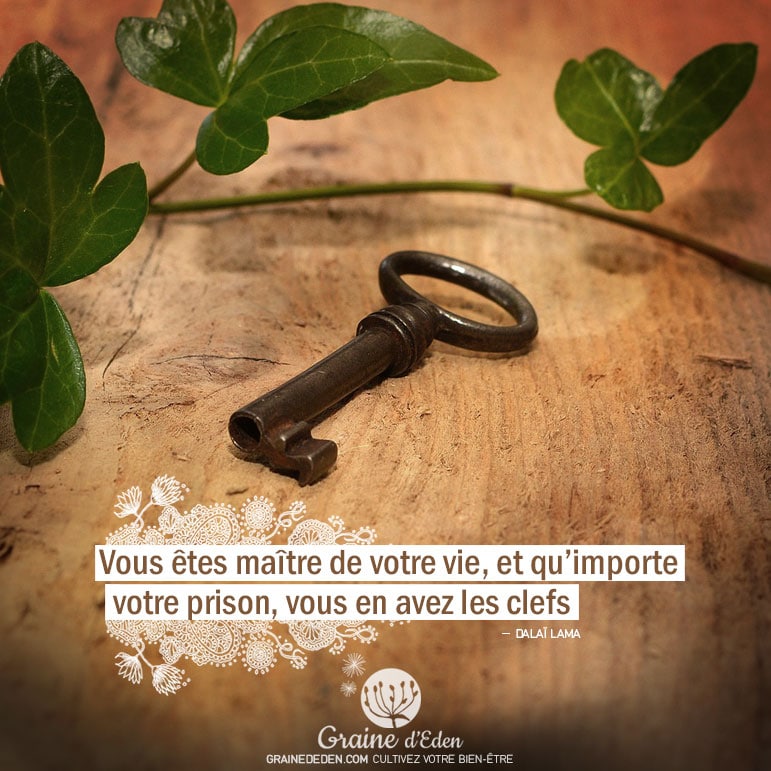 Vous êtes maître de votre vie, et qu'importe votre prison, vous en avez les clefs. DALAI LAMA - Graine d'Eden Citation