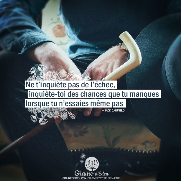 Ne t'inquiète pas de l'échec, inquiète-toi des chances que tu manques lorsque tu n'essaies même pas. JACK CANFIELD - Graine d'Eden Citation