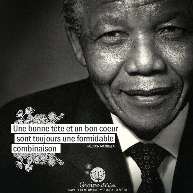 Une bonne tête et un bon cœur sont toujours une formidable combinaison. NELSON MANDELA - Graine d'Eden Citations