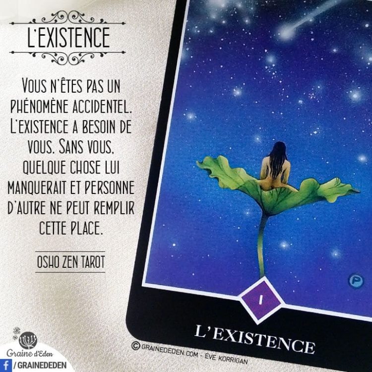 Tarot Osho Zen - Carte L'Existence selon Osho - Graine d'Eden Développement personnel, spiritualité, tarots et oracles divinatoires, Bibliothèques des Oracles, avis, présentation, review