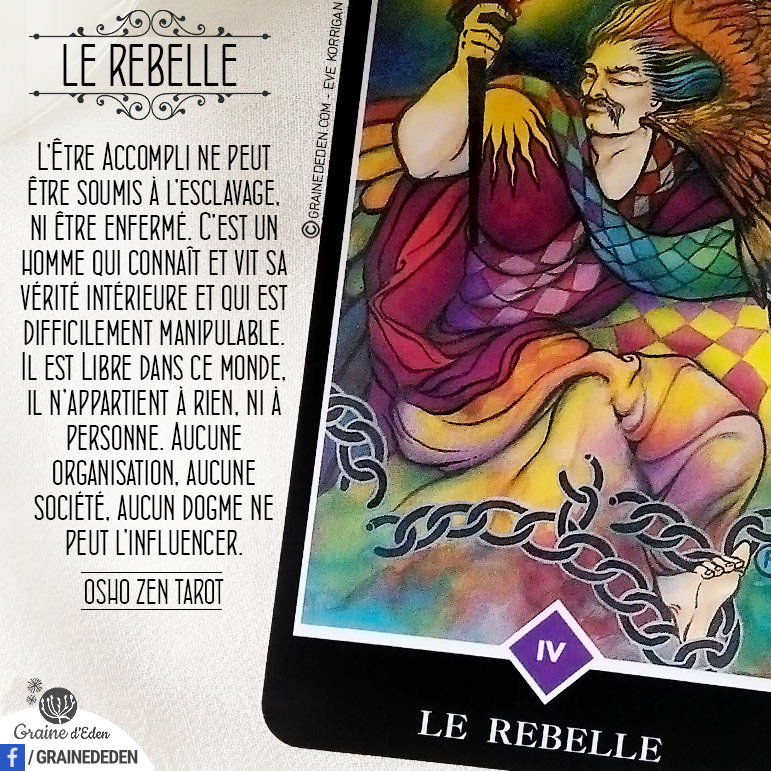 Tarot Osho Zen - carte Le Rebelle - Graine d'Eden Développement personnel, spiritualité, tarots et oracles divinatoires, Bibliothèques des Oracles, avis, présentation, review