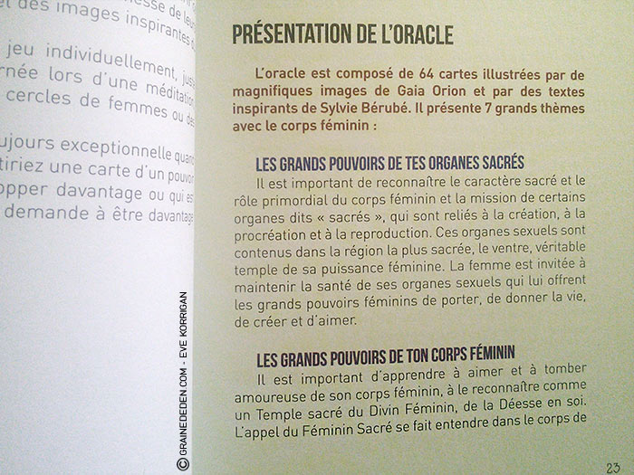 Les cartes Oracle La Voie Sacrée du Corps de Sylvie Bérubé - Graine d'Eden Développement personnel, spiritualité, tarots et oracles divinatoires, Bibliothèques des Oracles, avis, présentation, review