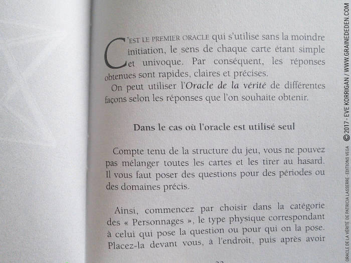 Oracle de la vérité de Patricia Lasserre - Graine d'Eden Développement personnel, spiritualité, tarots et oracles divinatoires, Bibliothèques des Oracles, avis, présentation, review , revue