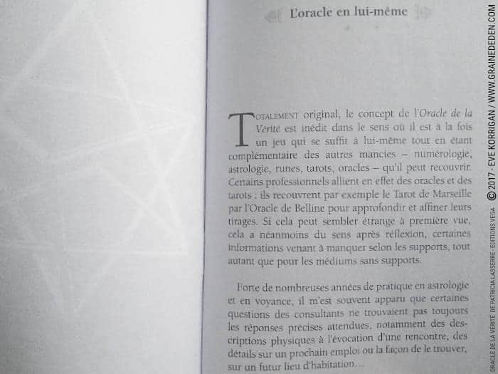 Oracle de la vérité de Patricia Lasserre - Graine d'Eden Développement personnel, spiritualité, tarots et oracles divinatoires, Bibliothèques des Oracles, avis, présentation, review , revue
