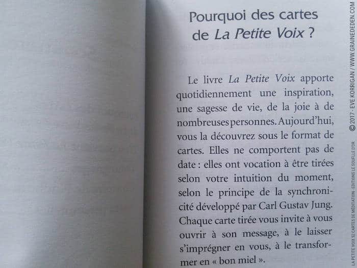 Les cartes La Petite Voix de Eileen Caddy - Graine d'Eden Développement personnel, spiritualité, tarots et oracles divinatoires, Bibliothèques des Oracles, avis, présentation, review , revue