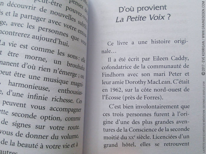 Les cartes La Petite Voix de Eileen Caddy - Graine d'Eden Développement personnel, spiritualité, tarots et oracles divinatoires, Bibliothèques des Oracles, avis, présentation, review , revue