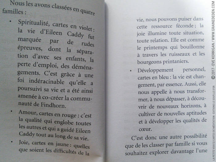 Les cartes La Petite Voix de Eileen Caddy - Graine d'Eden Développement personnel, spiritualité, tarots et oracles divinatoires, Bibliothèques des Oracles, avis, présentation, review , revue