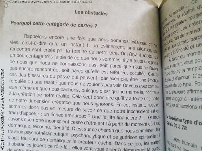 Les chemins de Qumran Cartes d'Auto-guérison et d'introspection de Sarah Lechevalier Sirblondin et Géraldine Bindi - Graine d'Eden Développement personnel, spiritualité, tarots et oracles divinatoires, Bibliothèques des Oracles, avis, présentation, review , revue