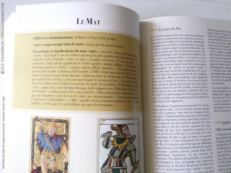 Histoire du Tarot de Isabelle Nadolny - Livre Review et avis - Graine d'Eden Développement personnel, spiritualité, livre tarots et oracles cartes divinatoires, Bibliothèques des Oracles, avis, présentation, review , revue