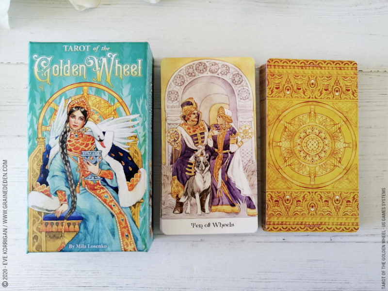 Tarot of the Golden Wheel de Mile Losenko - Graine d'Eden Développement personnel, spiritualité, tarots et oracles divinatoires, Bibliothèques des Oracles, avis, présentation, review tarot oracle , revue tarot oracle